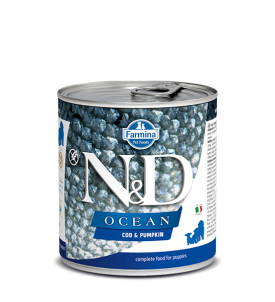 Comida húmeda para cachorros de bacalao y calabaza