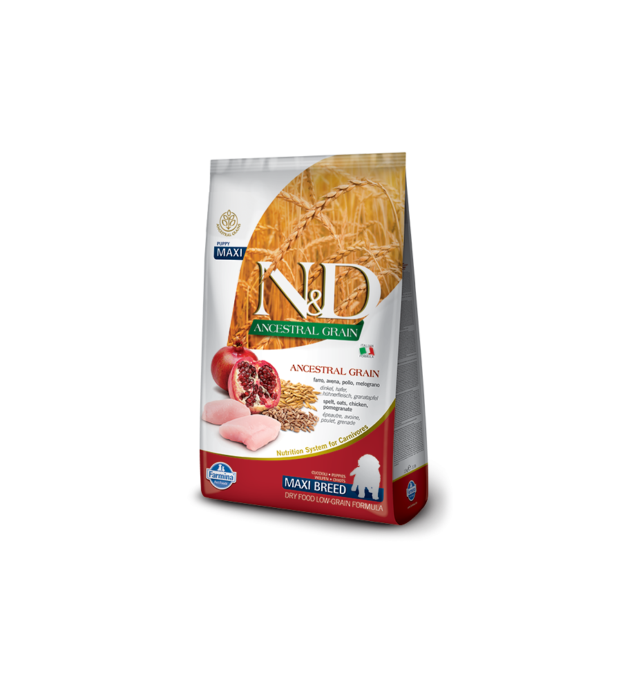 Farmina N&D Bajo en Cereales Perros Pollo, Granada, Aloe Vera, Psyllium, Cúrcuma y Té Verde Cachorros Grandes